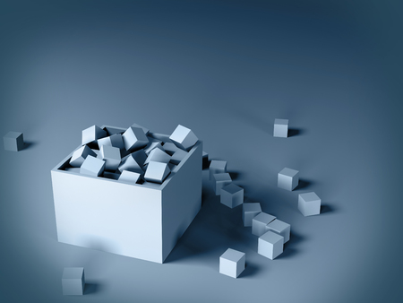 gray cubes in a box on gray background.の写真素材