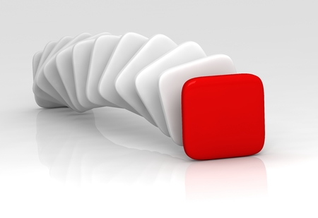 A red cube placed observably in a group of white cubes.の写真素材