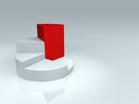 3d pie chart with red part on gray background.の写真素材
