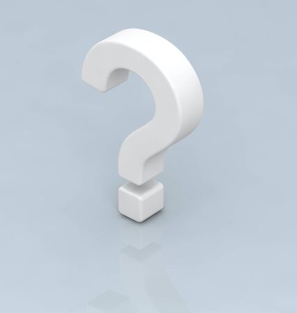 3d white question mark on white background.の写真素材