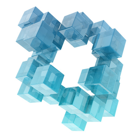 glass cubes on white background. digitally generated imageの写真素材