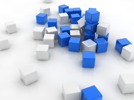 blue cubes placed observably in a group of white cubes.の写真素材