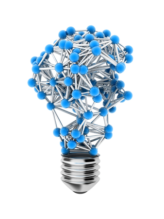 lamp bulb composed by metallic nerve plexus model on white background.の写真素材