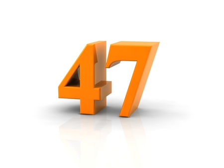 yellow metallic number 47 on white background. の写真素材