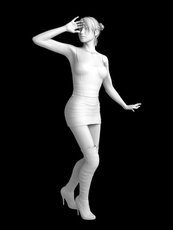 white young girl illustration on black background.の写真素材