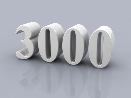 white metallic number 3000 on white backgroundの写真素材