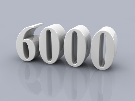 white metallic number 6000 on white background の写真素材