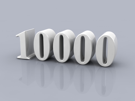 white metallic number 10000 on gray background の写真素材