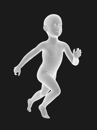 white 3D baby boy runing on black background.の写真素材