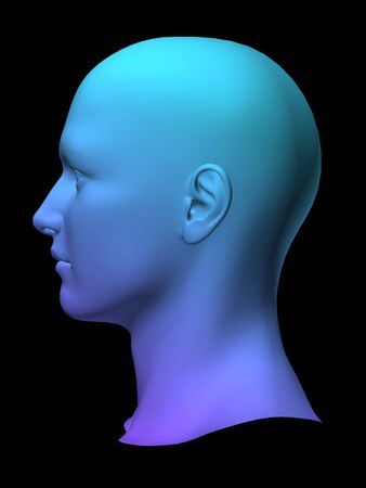 blue 3d man head on black background.の写真素材