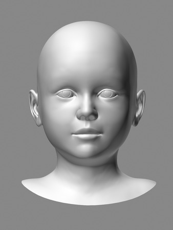 white 3d child head on gray background.の写真素材