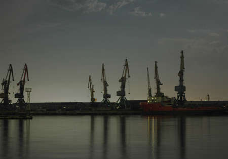 Baku port at nightの写真素材