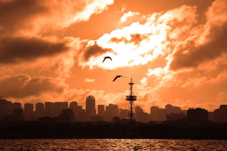 Silhouettes of a City at sunset  - Baku, Azerbaijanの写真素材