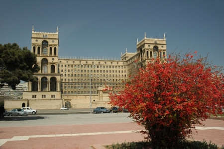Government House in summer in Baku, Azerbaijanの写真素材