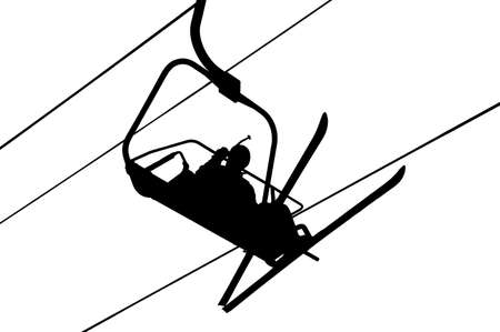 Silhouette of skier in the skiliftの写真素材