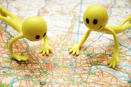 Two Smilies over the map of central Londonの写真素材