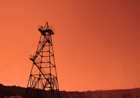 Oil derrick during sunset - Azerbaijan, Bakuの写真素材