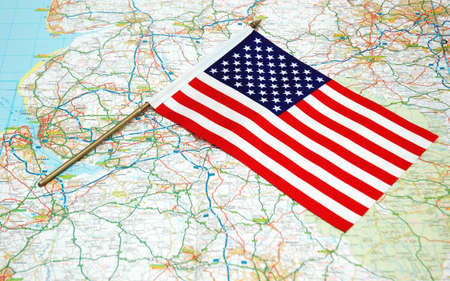 US flag over the mapの写真素材