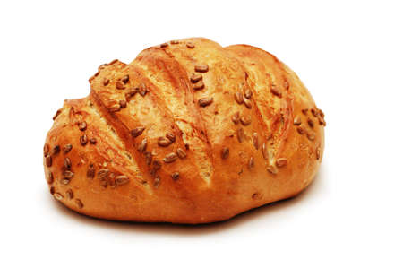 Bread with sunflower seeds isolated on white background