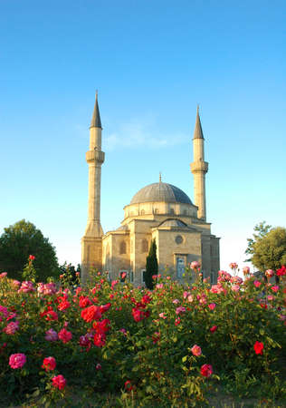 Mosque with two minarets in Baku, Azerbaijanの写真素材