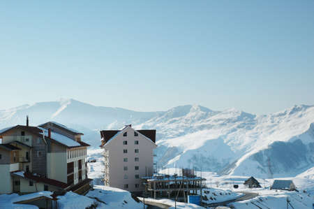 Ski resort high in the winter mountainsの写真素材