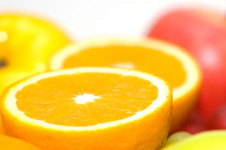 Oranges and apples with shallow depth of fieldの写真素材