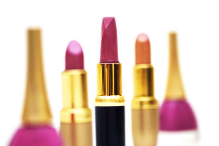 Various lipsticks isolated on the white backgroundの写真素材