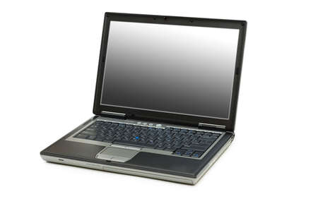 Silver laptop isolated on the white backgroundの写真素材