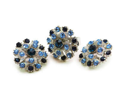 Earrings and ring isolated on the white backgroundの写真素材
