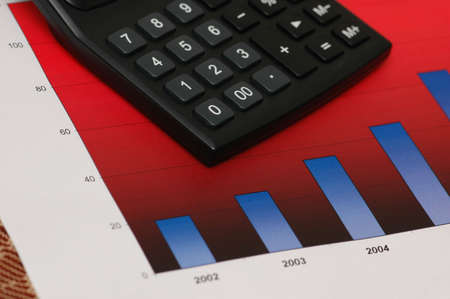 Close up of chart showing growth and calculatorの写真素材