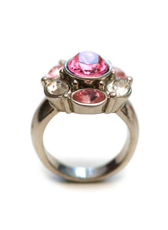 Ring with red stones isolated on the whiteの写真素材