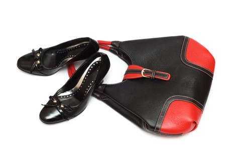 Bag and shoes isolated on the white の写真素材