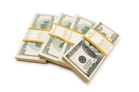 Ten thousand dollar stacks on the white