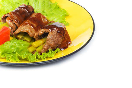 Beef rolls isolated on the white backgroundの写真素材