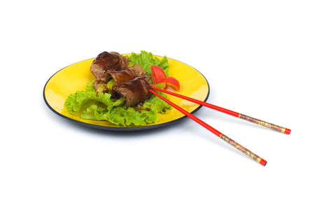 Beef rolls isolated on the white backgroundの写真素材