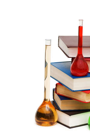 Books and tubes isolated on the whiteの写真素材