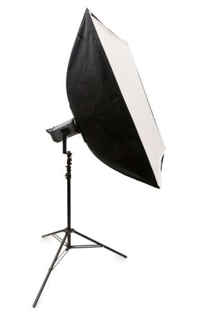 Studio strobe with softbox isolated on the whiteの写真素材