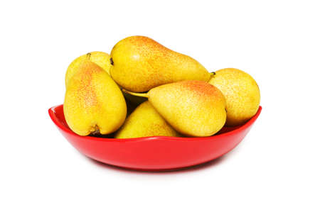 Plate full of pears isolated on the whiteの写真素材