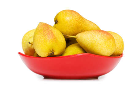 Plate full of pears isolated on the whiteの写真素材