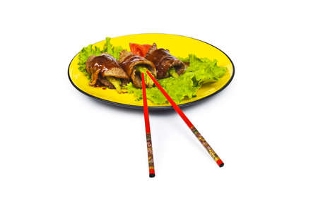 Beef rolls isolated on the white backgroundの写真素材