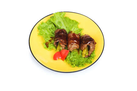 Beef rolls isolated on the white backgroundの写真素材
