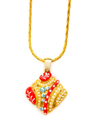 Golden necklace isolated on the white backgroundの写真素材