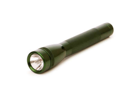 Green flashlight isolated on the white background