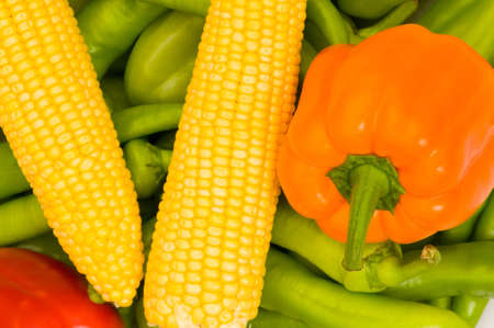 Various colourful vegetables arranges at the marketの写真素材