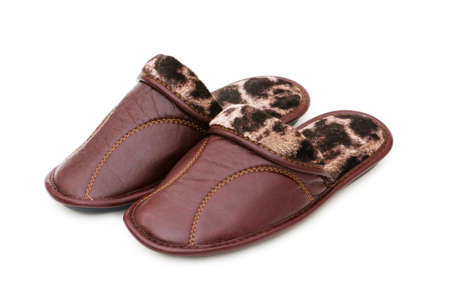 Leather slippers isolated on the white backgroundの写真素材