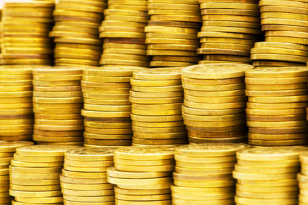 Close up of the golden coin stacksの写真素材