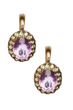 Pair of earrings isolated on the white backgroundの写真素材