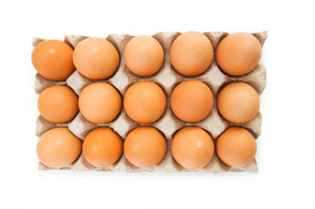 Lots of eggs in the carton isolated on white