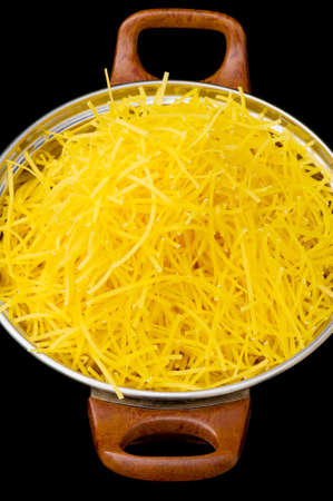 Spaghetti pot isolated on the black backgroundの写真素材