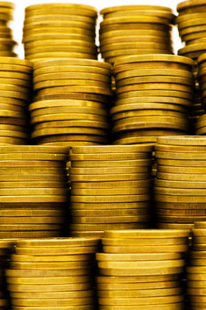 Close up of the golden coin stacksの写真素材